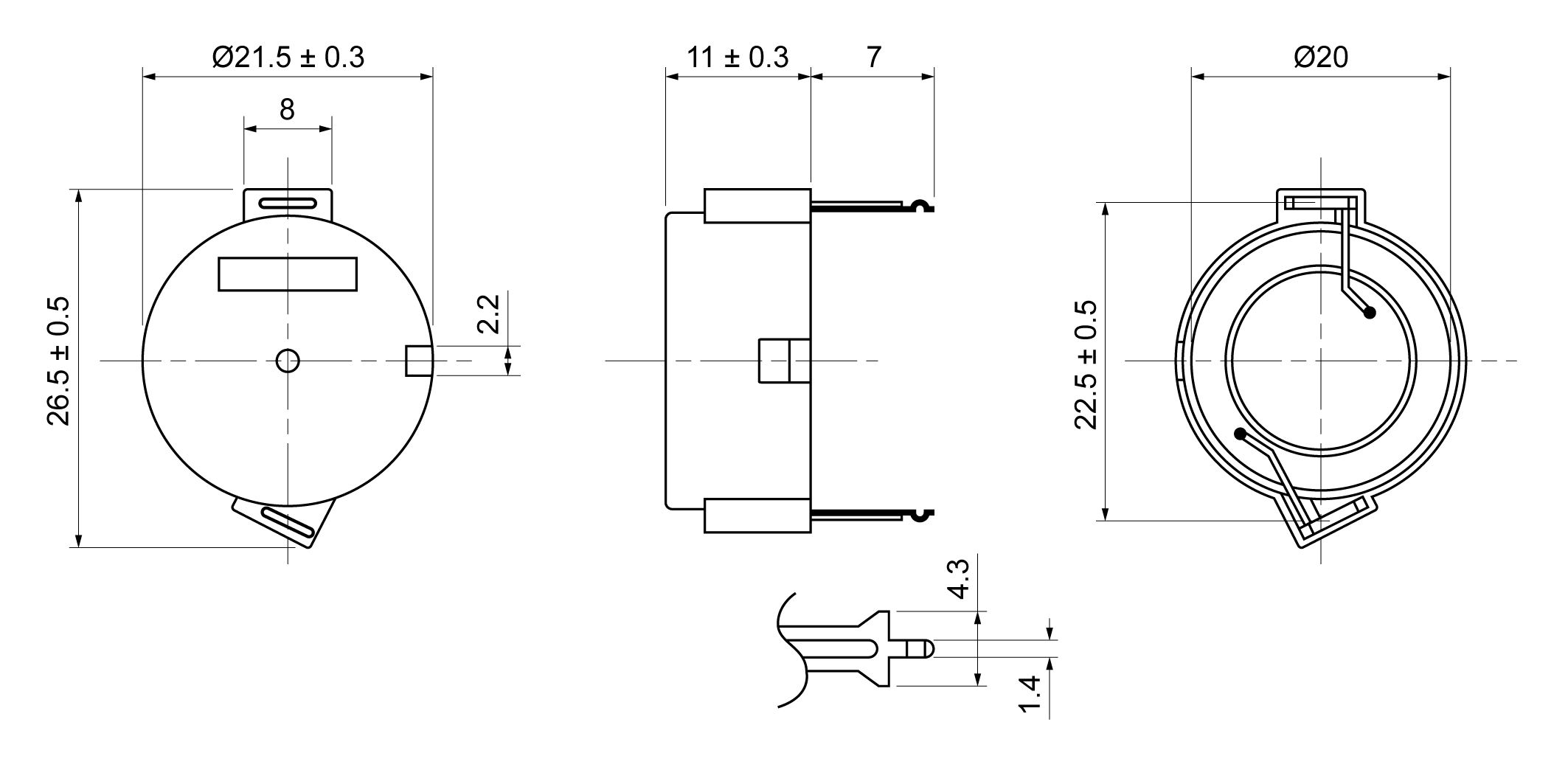 XPT2211-25A28-T Mechanical Drawing